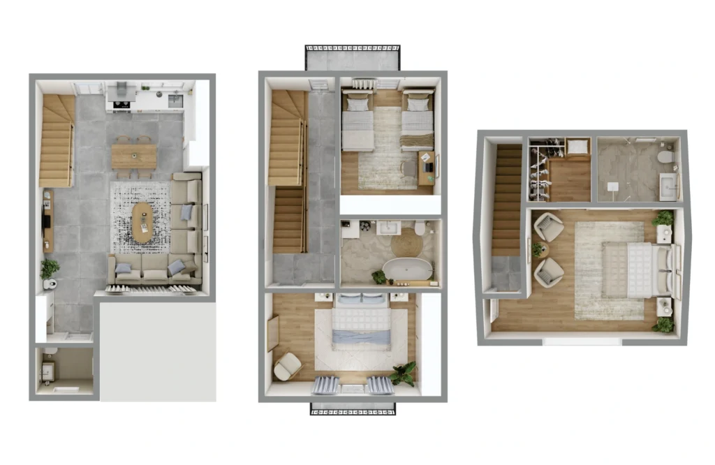 3 bedroom triplex floor plan